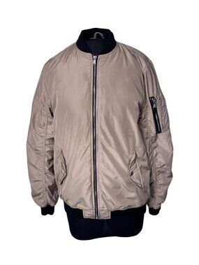 Beige H&M Unisex Bomber Jacket Size 14Y Polyester Lightweight Outerwear With Rib